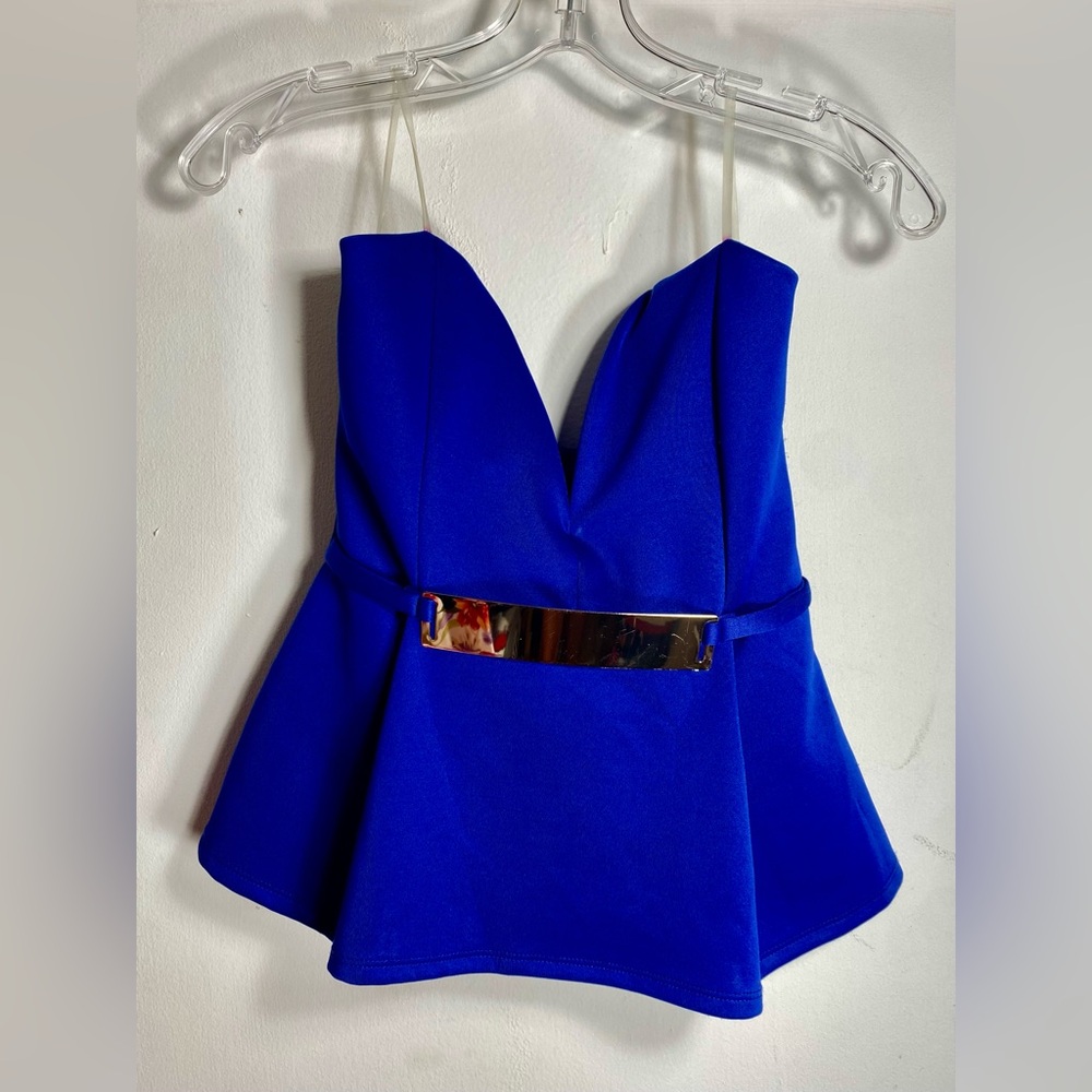 Lac Bleu Tube Top/Strapless Shirt Blue/Silver size Large